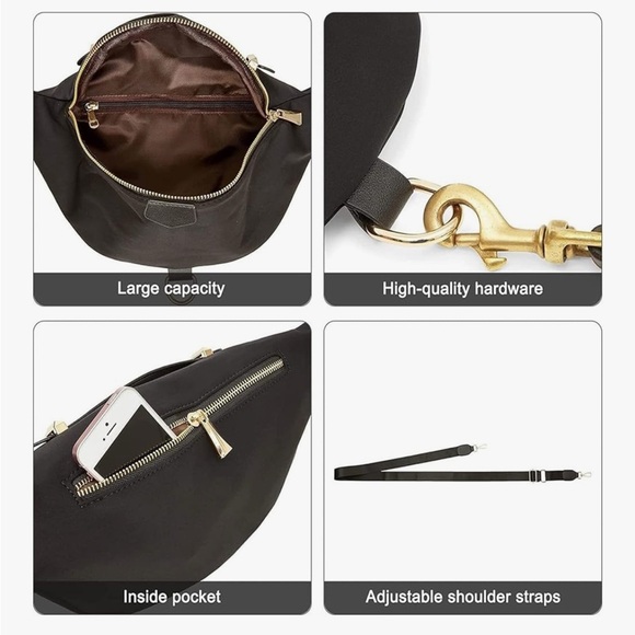 NWOT Pulassi Plus Size Black Fanny Pack, Unisex Cross Body Bag Black Gold Travel - Picture 4 of 8